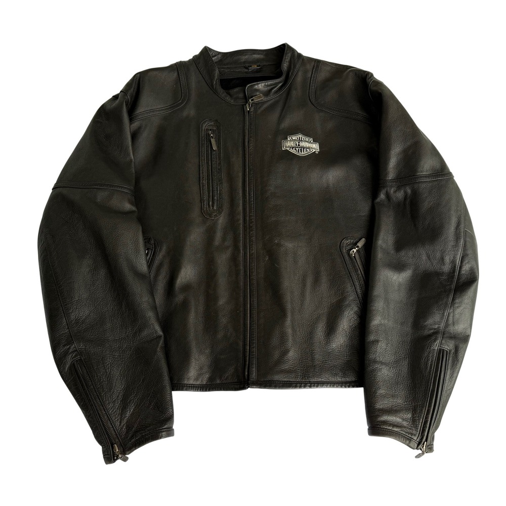 VTG Harley Davidson Black Leather Motorcycle Riding Jacket Size XXXL Heavyweight